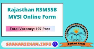 RSMSSB MVSI Rajasthan Motor Vehicle Sub Inspector MVSI 2021