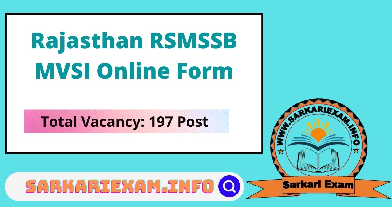 RSMSSB MVSI Rajasthan Motor Vehicle Sub Inspector MVSI 2021