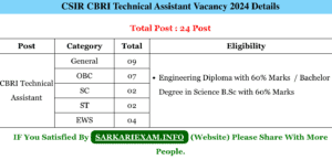 CSIR CBRI Technical Assistant Online Form 2024