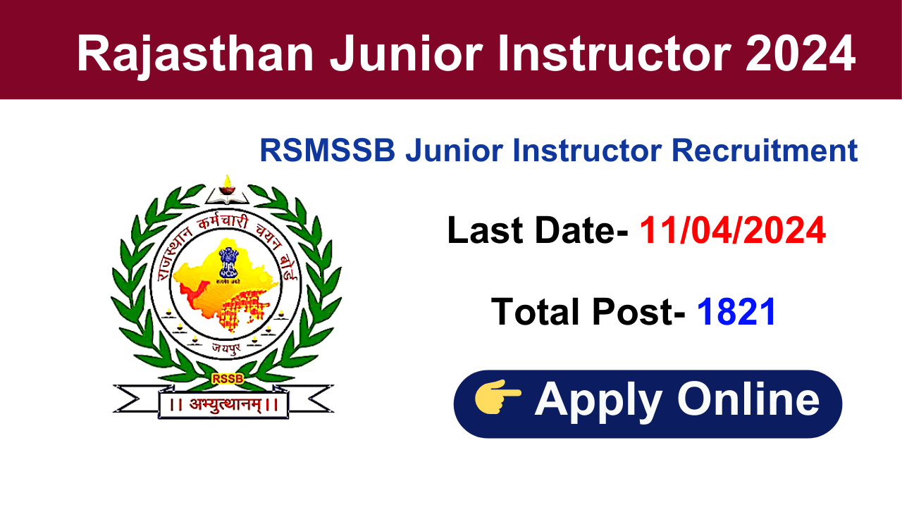 Rajasthan RSMSSB Junior Instructor Online Form 2024