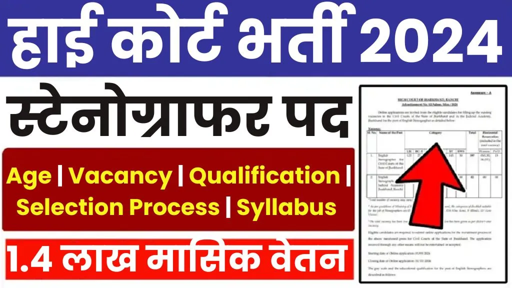 High Court Recruitment 2024 उच्च न्यायालय में निकली स्टेनो के लिए भर्ती, 1.4 लाख वेतन