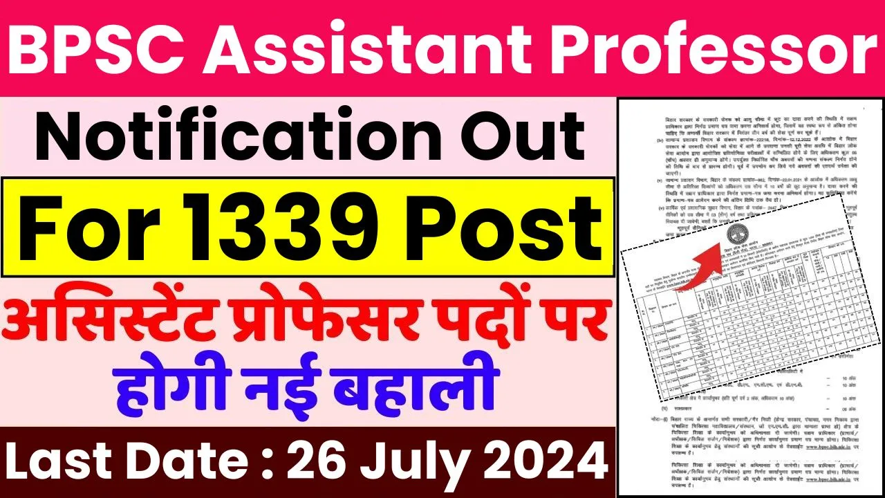 Bihar BPSC Assistant Professor Online Form 2024
