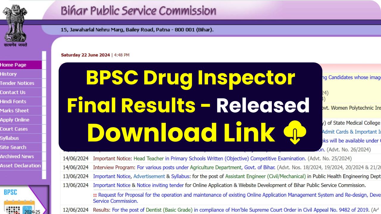 Bihar BPSC Drug Inspector 2022 Final Result