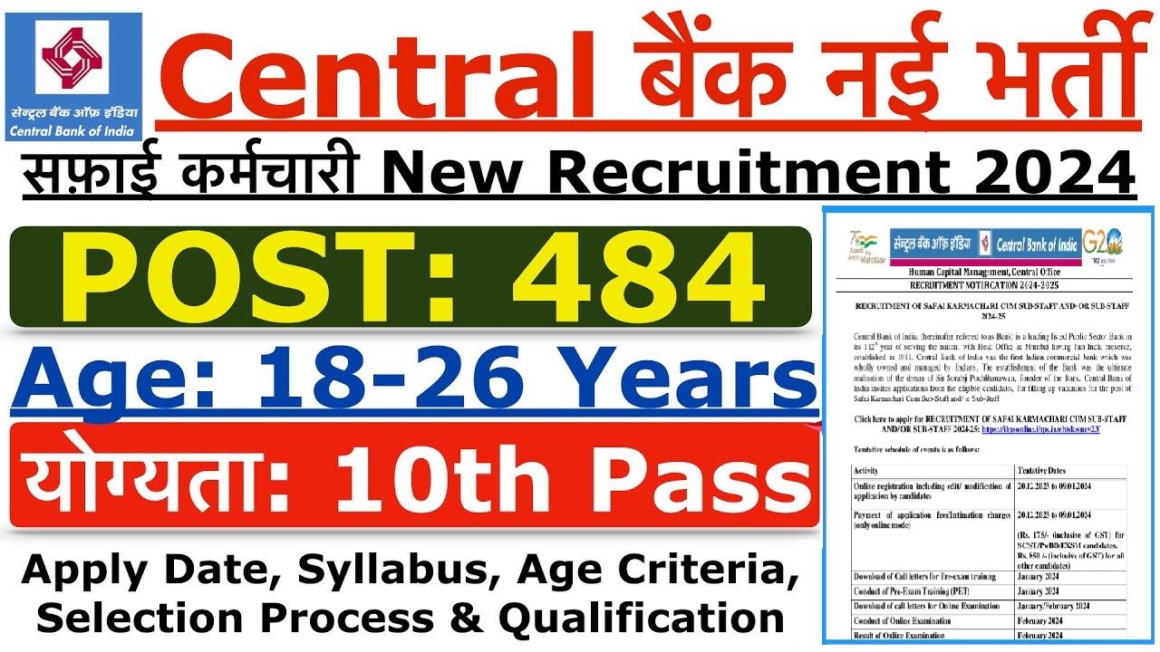 Central Bank Of India Safai Karmachari Recruitment 2024