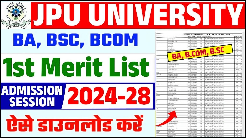 JPU UG 1st Merit List 2024
