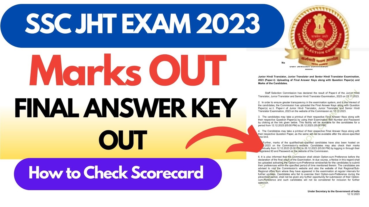 SSC Junior Hindi Translator JHT 2023 Marks