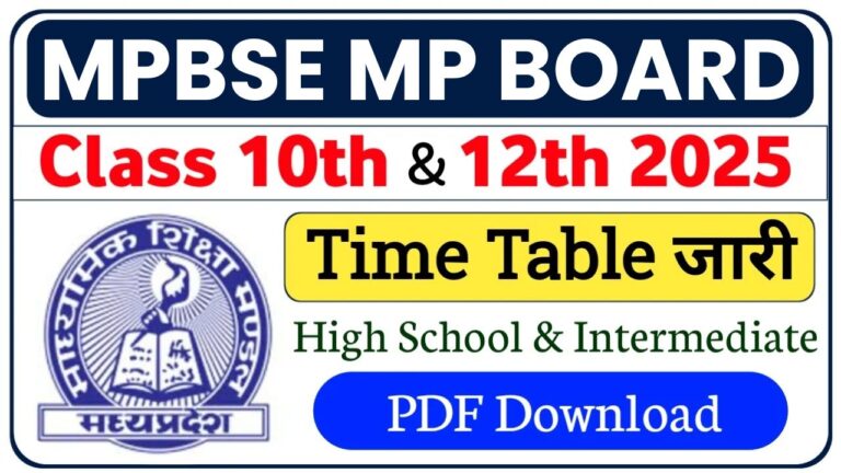 MP Board Class 10th, 12th Time Table 2025