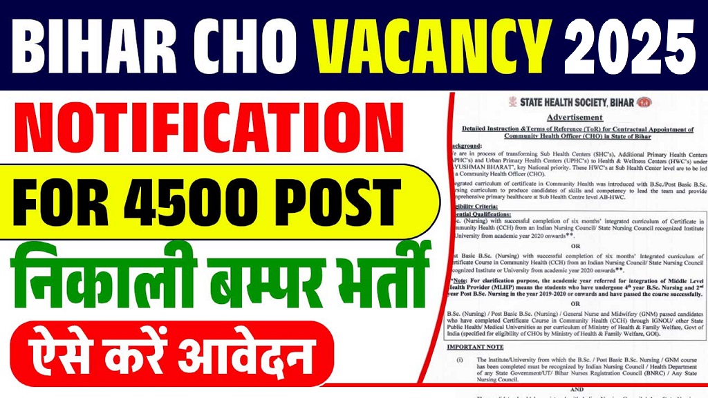 Bihar SHS NHM CHO Recruitment 2025