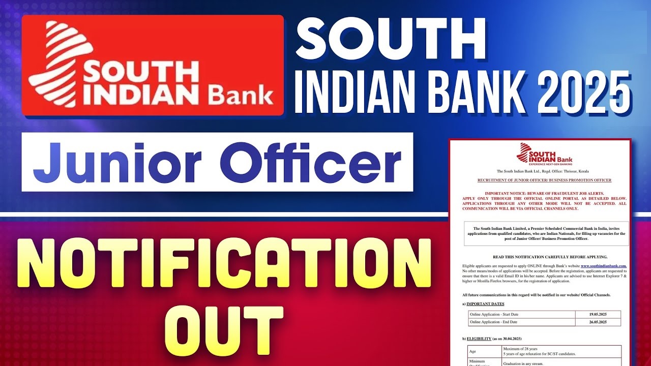 South Indian Bank SIB Junior Officer Recruitment 2025