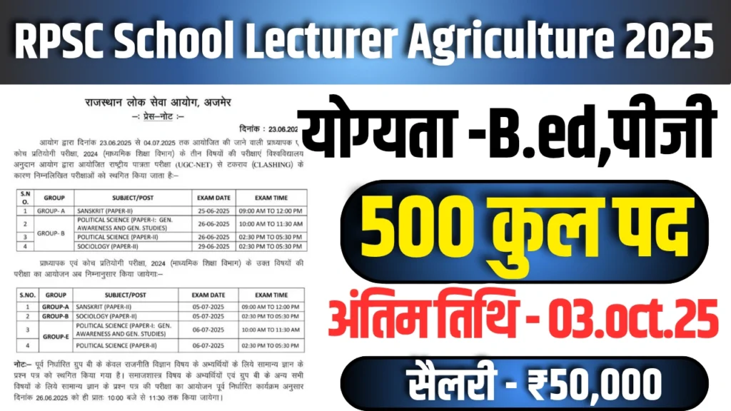 RPSC 1st Grade Teacher (Agriculture) Recruitment 2025